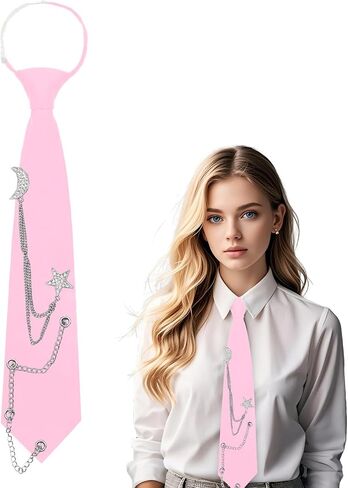 Ties for Women Girls Pre-Tied Womens Tie with Metal Chain Neckties for Women School Uniform Shirt Accessory in Kuwait