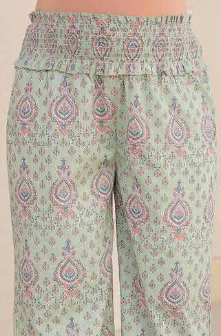 Janasya Indian Women's Maternity Co-ord for Women Pure Cotton A-Line Light Green Floral Casual Calf Length Maternity Clothes in Saudi Arabia