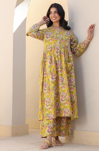 Janasya Indian Women's Maternity Co-ord for Women Pure Cotton A-Line Floral Casual Calf Length Maternity Clothes in Saudi Arabia