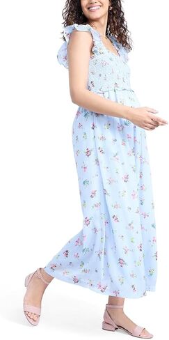 Motherhood Maternity Women's Sleeveless Ruffle Shoulder Smocked Maxi Pregnancy Dress in Kuwait