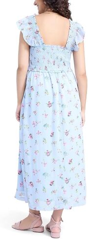 Motherhood Maternity Women's Sleeveless Ruffle Shoulder Smocked Maxi Pregnancy Dress in Kuwait