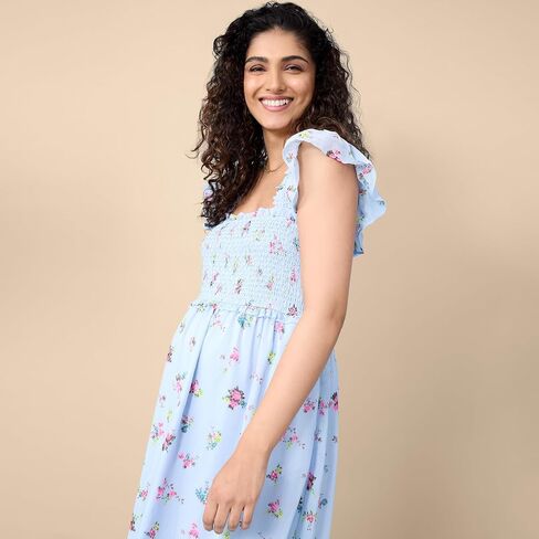 Motherhood Maternity Women's Sleeveless Ruffle Shoulder Smocked Maxi Pregnancy Dress in Kuwait
