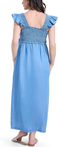 Motherhood Maternity Women's Sleeveless Ruffle Shoulder Smocked Maxi Pregnancy Dress in Kuwait