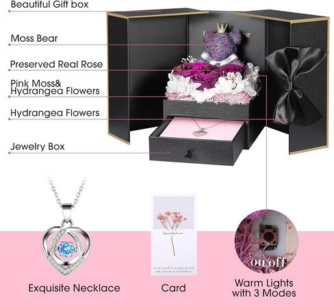 ADDWel Mothers Day Gifts for Mom from Daughter and Son, Unique Mom Birthday Gift Idea, Preserved Real Roses with I Love You in 100 Languages Mom Necklace, Cool Present to Mother Mama in Kuwait