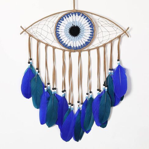 Holmgren Evil Eye Dream Catchers - Handmade Blue Dreamcatcher for Wall Art Apartment Decor, Good Luck Charm for Home Offices Living Spaces (Blue) in Saudi Arabia