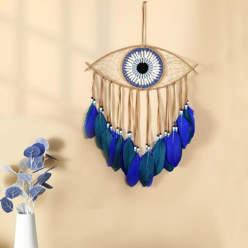 Holmgren Evil Eye Dream Catchers - Handmade Blue Dreamcatcher for Wall Art Apartment Decor, Good Luck Charm for Home Offices Living Spaces (Blue) in Saudi Arabia