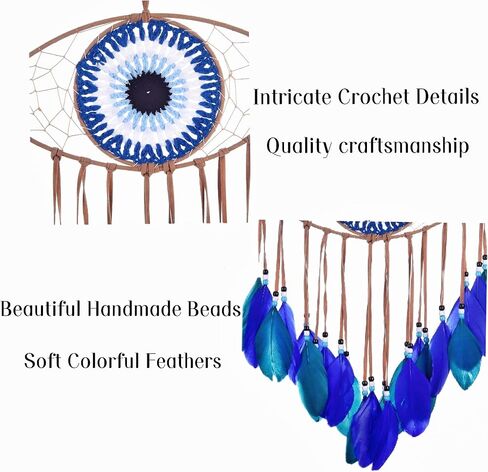 Holmgren Evil Eye Dream Catchers - Handmade Blue Dreamcatcher for Wall Art Apartment Decor, Good Luck Charm for Home Offices Living Spaces (Blue) in Saudi Arabia
