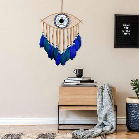 Holmgren Evil Eye Dream Catchers - Handmade Blue Dreamcatcher for Wall Art Apartment Decor, Good Luck Charm for Home Offices Living Spaces (Blue) in Saudi Arabia