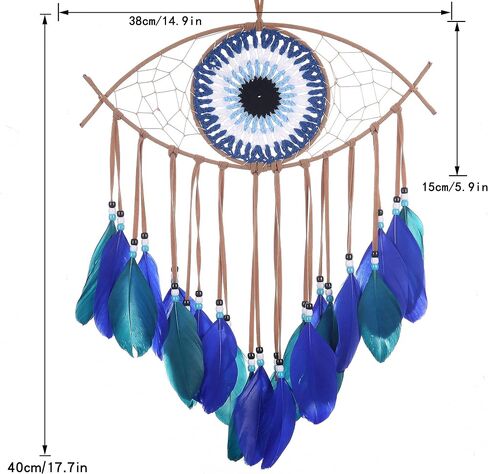 Holmgren Evil Eye Dream Catchers - Handmade Blue Dreamcatcher for Wall Art Apartment Decor, Good Luck Charm for Home Offices Living Spaces (Blue) in Saudi Arabia
