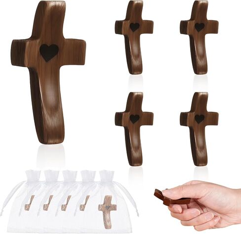 5PCS Cross My Heart, Encouragement Gift, Wooden Pocket Cross, Handheld Wooden Cross, Clinging and Praying, Fingertip Stress Relief Religious Gifts in Kuwait