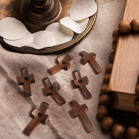5PCS Cross My Heart, Encouragement Gift, Wooden Pocket Cross, Handheld Wooden Cross, Clinging and Praying, Fingertip Stress Relief Religious Gifts in Kuwait