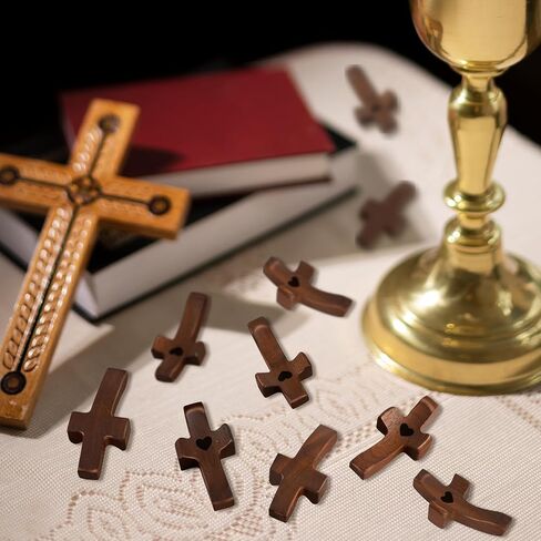 5PCS Cross My Heart, Encouragement Gift, Wooden Pocket Cross, Handheld Wooden Cross, Clinging and Praying, Fingertip Stress Relief Religious Gifts in Kuwait