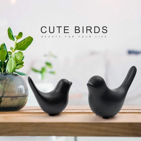 Notakia Small Birds Statues Home Decor Modern Style Birds Decorative Ornaments for Living Room, Bedroom, Office Desktop, Cabinets (Black 2Pcs) in Kuwait