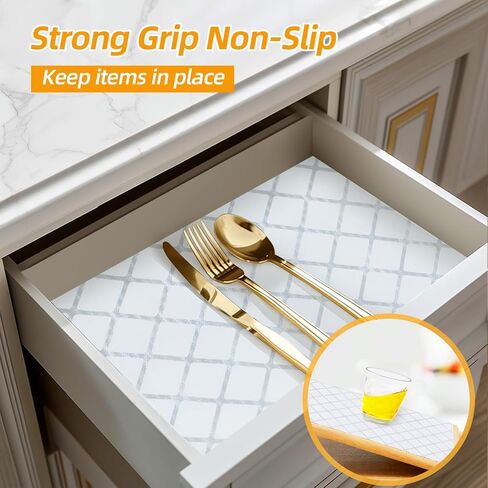 Drawer and Shelf Liner for Kitchen Cabinets, Non-Adhesive Strong Grip Cabinet Liners for Dressers, Durable Waterproof Anti Slip Cupboard Liner, White/Sliver, 12 in x 10 Feet in Saudi Arabia