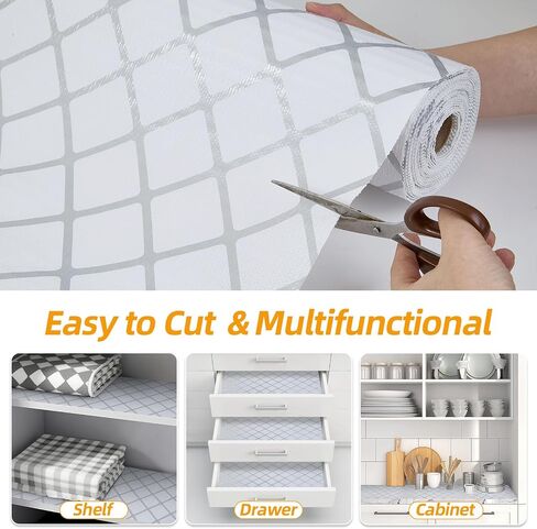 Drawer and Shelf Liner for Kitchen Cabinets, Non-Adhesive Strong Grip Cabinet Liners for Dressers, Durable Waterproof Anti Slip Cupboard Liner, White/Sliver, 12 in x 10 Feet in Saudi Arabia