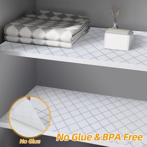 Drawer and Shelf Liner for Kitchen Cabinets, Non-Adhesive Strong Grip Cabinet Liners for Dressers, Durable Waterproof Anti Slip Cupboard Liner, White/Sliver, 12 in x 10 Feet in Saudi Arabia