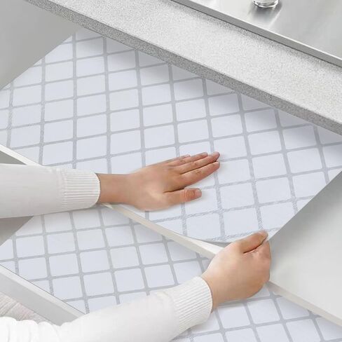 Drawer and Shelf Liner for Kitchen Cabinets, Non-Adhesive Strong Grip Cabinet Liners for Dressers, Durable Waterproof Anti Slip Cupboard Liner, White/Sliver, 12 in x 10 Feet in Saudi Arabia