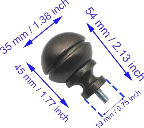 HAJZXH 2 Pcs 5/8 Inch Curtain Rod End Cap Finials Round Shape Drapery Rod End Caps Decorative Rod Replacement finials with M5 Screws for Curtain Rods(Black) in Saudi Arabia