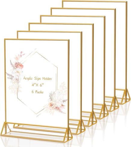 إطارات الذهب واضحة حامل علامة أكريليك 8.5x11 إطارات صور ذهبية ، حامل القائمة مزدوجة الجوانب شاشة الوقوف لحفلات الزفاف رقم طاولة حامل نشرة (حزمة 6) in Saudi Arabia