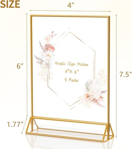 إطارات الذهب واضحة حامل علامة أكريليك 8.5x11 إطارات صور ذهبية ، حامل القائمة مزدوجة الجوانب شاشة الوقوف لحفلات الزفاف رقم طاولة حامل نشرة (حزمة 6) in Saudi Arabia