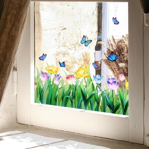 Colorful Floral Bouquet Window Sticker, Flower Window Clings, Reusable, Removable, Double-Sided, for Home Office Decor (C) in Saudi Arabia
