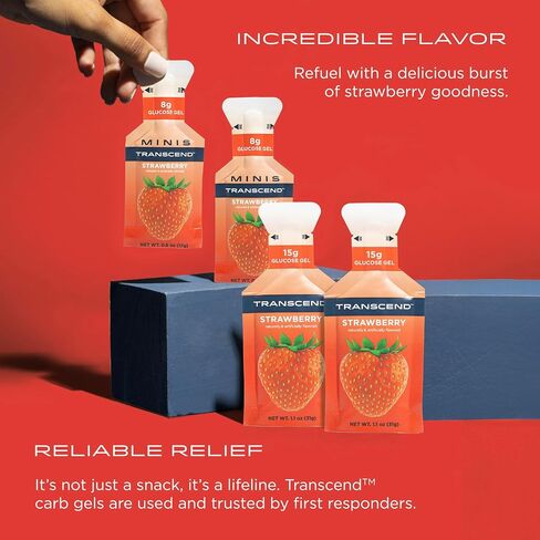 Transcend Foods Strawberry Gel (1.1 oz, Pack of 24) Energy Gel Strawberry Flavor, Fast-Acting Carb Gel – Caffeine Free, Gluten Free in Saudi Arabia