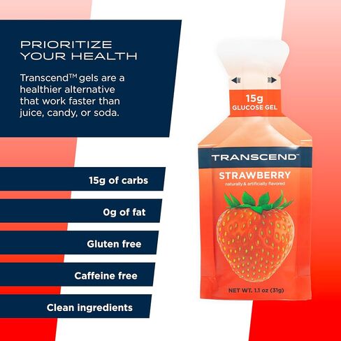 Transcend Foods Strawberry Gel (1.1 oz, Pack of 24) Energy Gel Strawberry Flavor, Fast-Acting Carb Gel – Caffeine Free, Gluten Free in Saudi Arabia