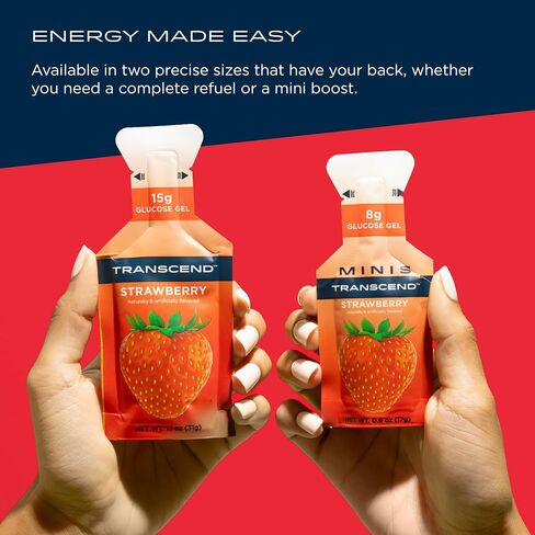 Transcend Foods Strawberry Gel (1.1 oz, Pack of 24) Energy Gel Strawberry Flavor, Fast-Acting Carb Gel – Caffeine Free, Gluten Free in Saudi Arabia