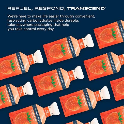 Transcend Foods Strawberry Gel (1.1 oz, Pack of 24) Energy Gel Strawberry Flavor, Fast-Acting Carb Gel – Caffeine Free, Gluten Free in Saudi Arabia