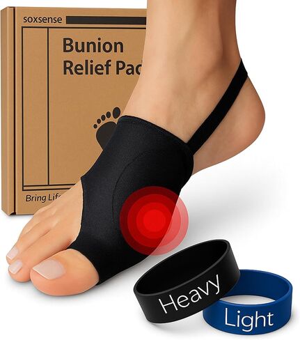 Soxsense Bunion Relief Pads & Toe Exercise Bands (Heavy, Light) Big Toe Straightener-Bunion Splint -Hallux Valgus Pain Relief Compression (Large) in Saudi Arabia