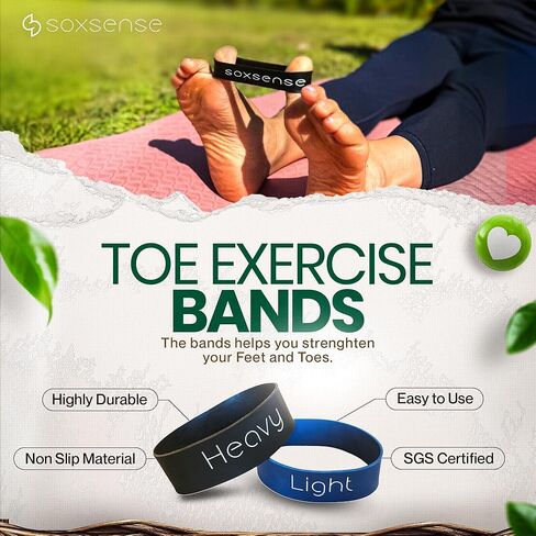 Soxsense Bunion Relief Pads & Toe Exercise Bands (Heavy, Light) Big Toe Straightener-Bunion Splint -Hallux Valgus Pain Relief Compression (Large) in Saudi Arabia