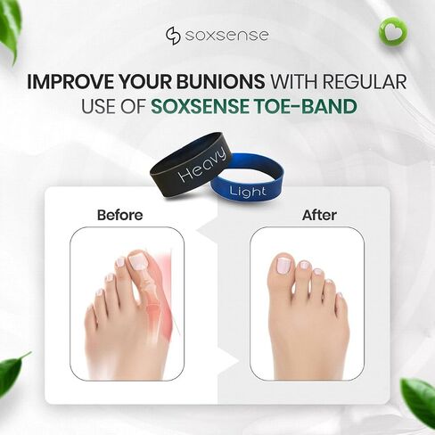 Soxsense Bunion Relief Pads & Toe Exercise Bands (Heavy, Light) Big Toe Straightener-Bunion Splint -Hallux Valgus Pain Relief Compression (Large) in Saudi Arabia