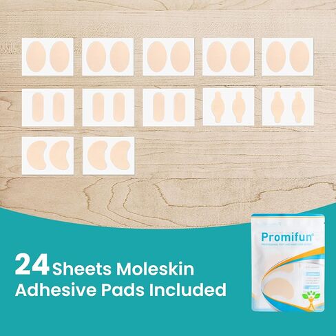 Moleskin Strips with Adhesive Blister Prevention Pads Mole Skin Tape Stickers for Feet Heel Shoes Padding-24 Sheets of 4 Shapes，Beige in Saudi Arabia