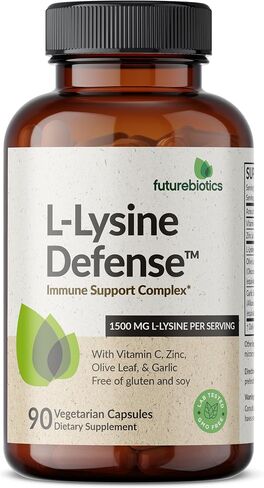 Futurebiotics L-Lysine Defense Immune Support Complex 1500 MG Per Serving with Vitamin C, Zinc, Olive Leaf & Garlic - Non-GMO, 90 Vegetarian Capsules in Saudi Arabia