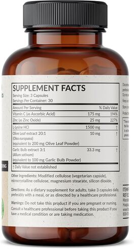 Futurebiotics L-Lysine Defense Immune Support Complex 1500 MG Per Serving with Vitamin C, Zinc, Olive Leaf & Garlic - Non-GMO, 90 Vegetarian Capsules in Saudi Arabia