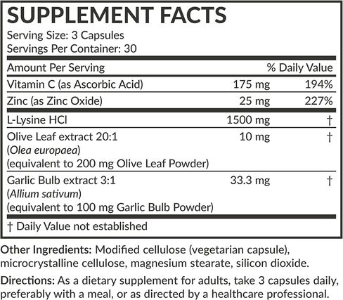 Futurebiotics L-Lysine Defense Immune Support Complex 1500 MG Per Serving with Vitamin C, Zinc, Olive Leaf & Garlic - Non-GMO, 90 Vegetarian Capsules in Saudi Arabia