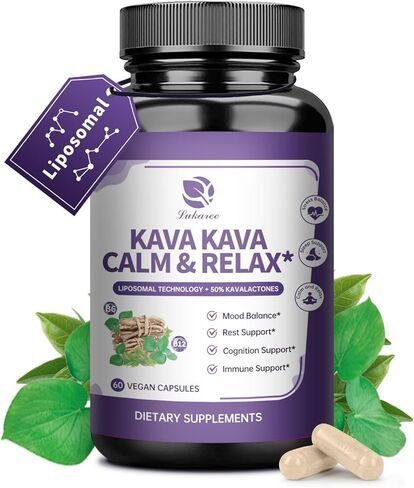 ملحق مستخلص الجذر الكافا كافا - كبسولات الكافا الشحمية مع L theanine 200mg ، 50 ٪ من الكافالاكتون ، استرخاء مستخلص الكافا المهدئ ، فيتامين B6 ، B12 - للنوم ، المزاج ، الدعم المعرفي والمناعة ، 60ct in Kuwait