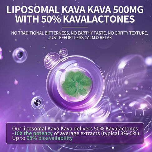 ملحق مستخلص الجذر الكافا كافا - كبسولات الكافا الشحمية مع L theanine 200mg ، 50 ٪ من الكافالاكتون ، استرخاء مستخلص الكافا المهدئ ، فيتامين B6 ، B12 - للنوم ، المزاج ، الدعم المعرفي والمناعة ، 60ct in Kuwait