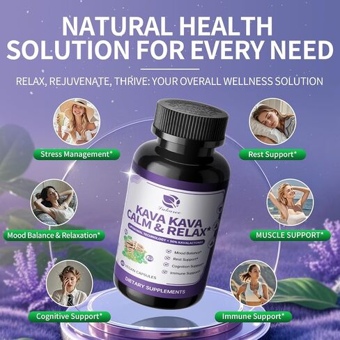 ملحق مستخلص الجذر الكافا كافا - كبسولات الكافا الشحمية مع L theanine 200mg ، 50 ٪ من الكافالاكتون ، استرخاء مستخلص الكافا المهدئ ، فيتامين B6 ، B12 - للنوم ، المزاج ، الدعم المعرفي والمناعة ، 60ct in Kuwait