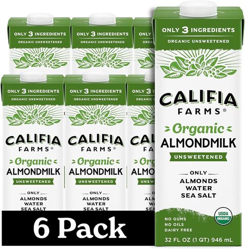 Califia Farms - Organic Unsweetened Almond Milk, 32 Oz (Pack of 6), Dairy Free, Vegan, Plant Based, Keto, Vegan, Gluten Free, Non GMO, USDA Organic in Saudi Arabia