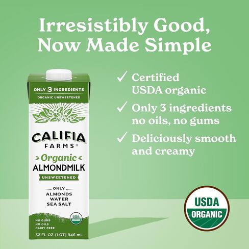 Califia Farms - Organic Unsweetened Almond Milk, 32 Oz (Pack of 6), Dairy Free, Vegan, Plant Based, Keto, Vegan, Gluten Free, Non GMO, USDA Organic in Saudi Arabia
