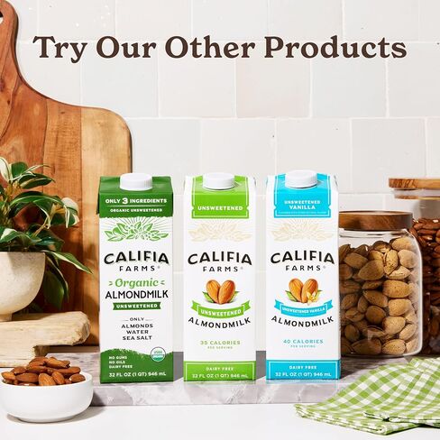 Califia Farms - Organic Unsweetened Almond Milk, 32 Oz (Pack of 6), Dairy Free, Vegan, Plant Based, Keto, Vegan, Gluten Free, Non GMO, USDA Organic in Saudi Arabia