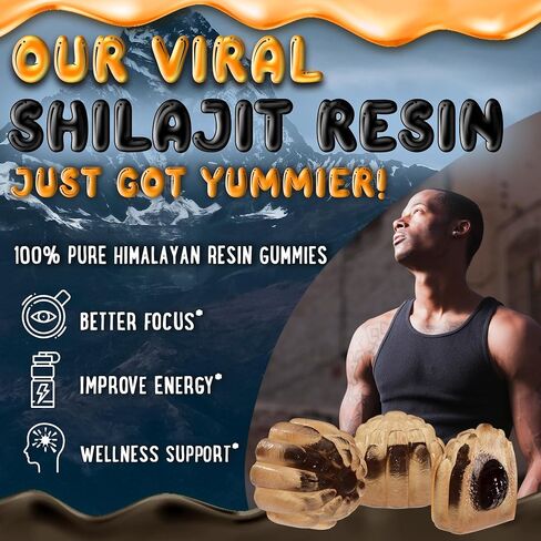 Pure Himalayan Shilajit Gummies - High Potency Gold Grade Resin - Energy Boost and Immune Support for Men and Women with Ashwagandha and Shatavari - 60 Gummy - Peach & Mango in Saudi Arabia