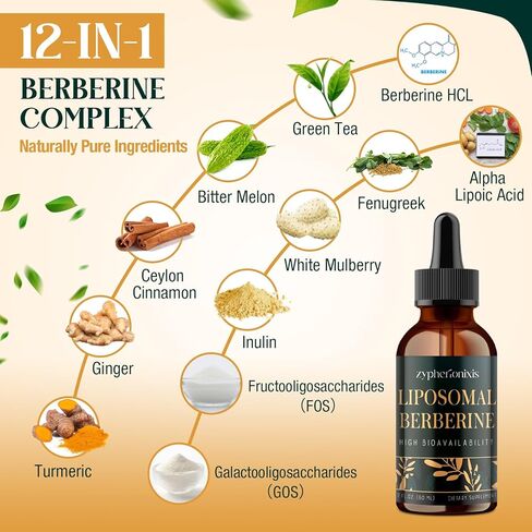 Liposomal Berberine Drops Supplement 3000mg - High Absorption AMPK Activator, Organic Berberine HCl Complex with Ceylon Cinnamon & Ginger for Immune & Digestion (2 fl oz) in Saudi Arabia