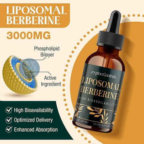 Liposomal Berberine Drops Supplement 3000mg - High Absorption AMPK Activator, Organic Berberine HCl Complex with Ceylon Cinnamon & Ginger for Immune & Digestion (2 fl oz) in Saudi Arabia