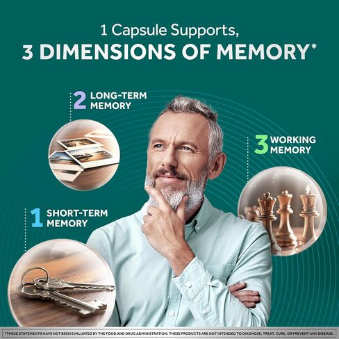 NEURIVA Memory 3D Brain Supplement - Decaffeinated Nootropic Capsules for Memory, Focus & Cognitive Function - Short Term, Long Term, & Working Memory Support - 50ct in Saudi Arabia