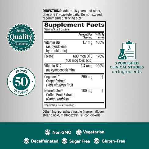 NEURIVA Memory 3D Brain Supplement - Decaffeinated Nootropic Capsules for Memory, Focus & Cognitive Function - Short Term, Long Term, & Working Memory Support - 50ct in Saudi Arabia