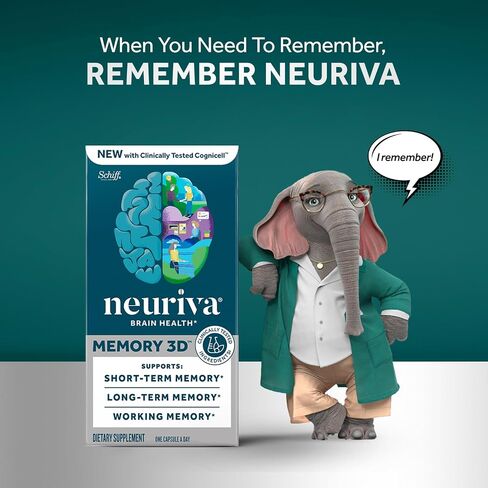 NEURIVA Memory 3D Brain Supplement - Decaffeinated Nootropic Capsules for Memory, Focus & Cognitive Function - Short Term, Long Term, & Working Memory Support - 50ct in Saudi Arabia