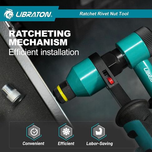 LIBRATON Rivet Nut Tool, Rivnut Tool, Professional Ratchet Nutsert Tool Kit, Nutsert Gun Kit with 10 SAE and Metric Mandrels, 100PCS Rivet Nuts, Rugged Carry Case, Insert Tool Kit for Automotive in Kuwait