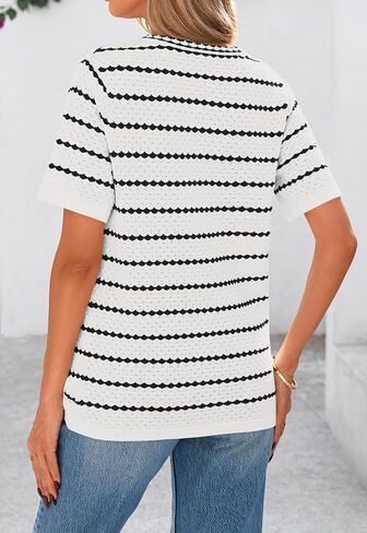 NALANISA Women's Short Sleeve Sweater Spring Summer Crochet Knit Tops 2026 V Neck Striped Button Down Dressy Casual Blouses in Kuwait